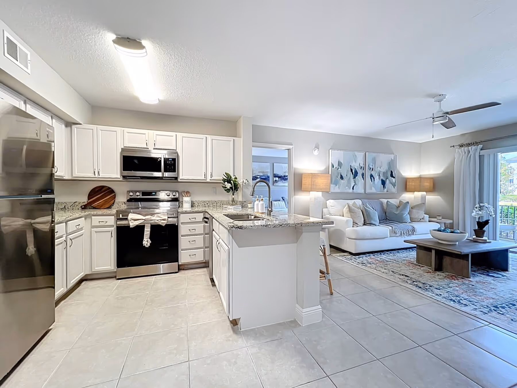 View of kitchen and living room