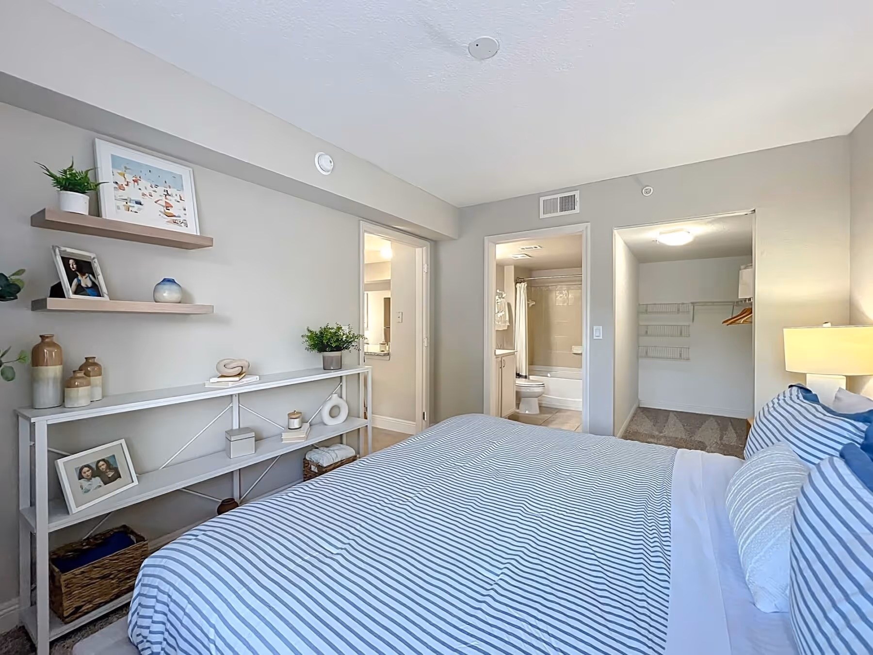 Bedroom with staged furniture, bedroom and nightstand