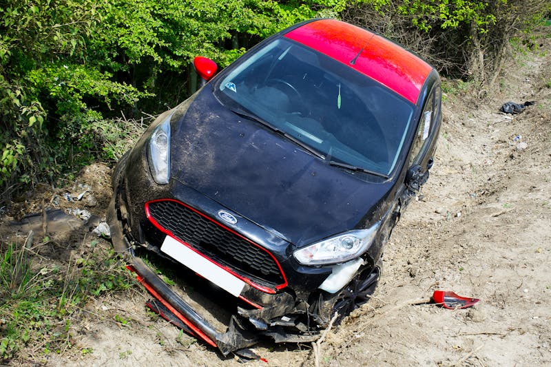 Car crash scene on a road