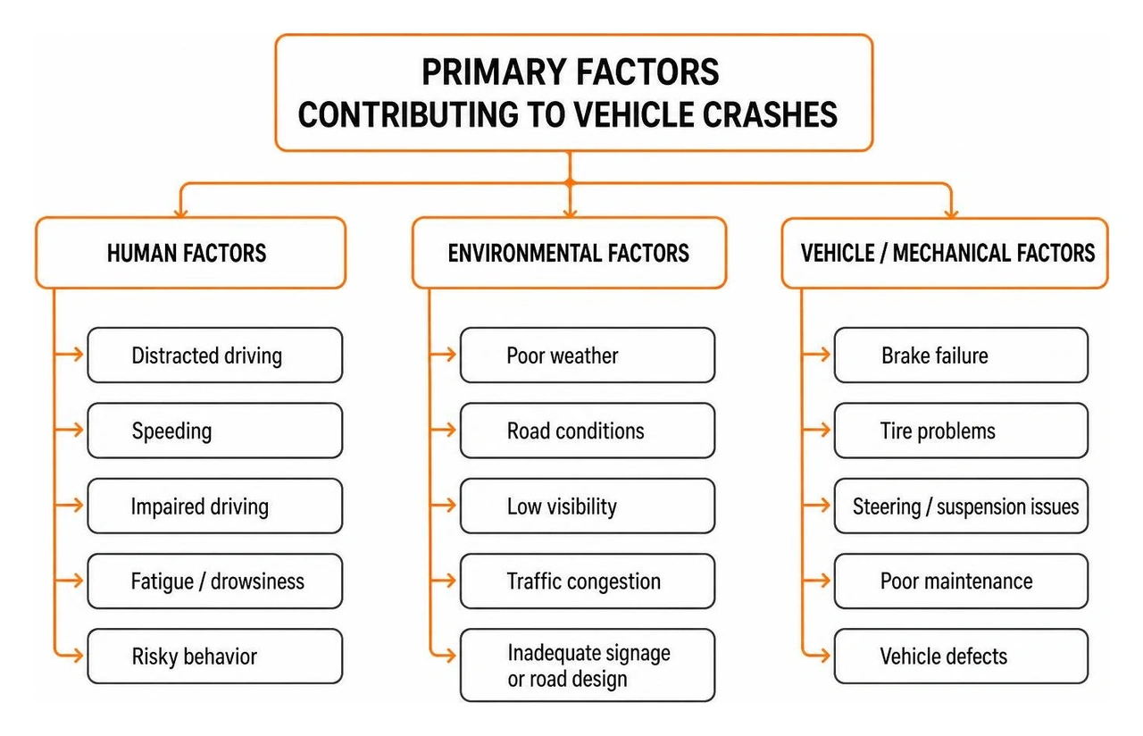 Primary factors contributing to vehicle crashes Primary factors contributing to vehicle crashes