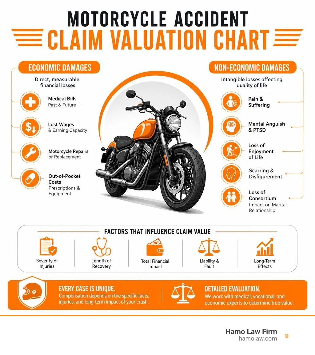 Motorcycle accident claim valuation chart infographic