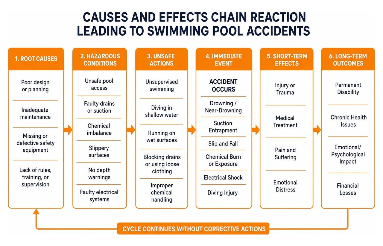Causes and effects chain reaction leading to swimming pool accidents Causes and effects chain reaction leading to swimming pool accidents