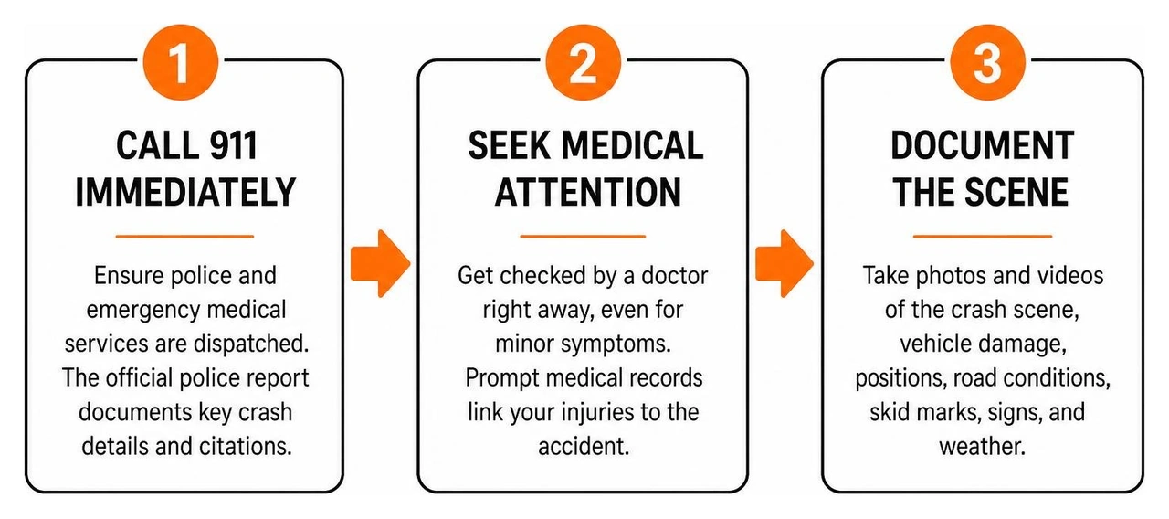 Step-by-step process of immediate actions after an 18-wheeler crash Step-by-step process of immediate actions after an 18-wheeler crash