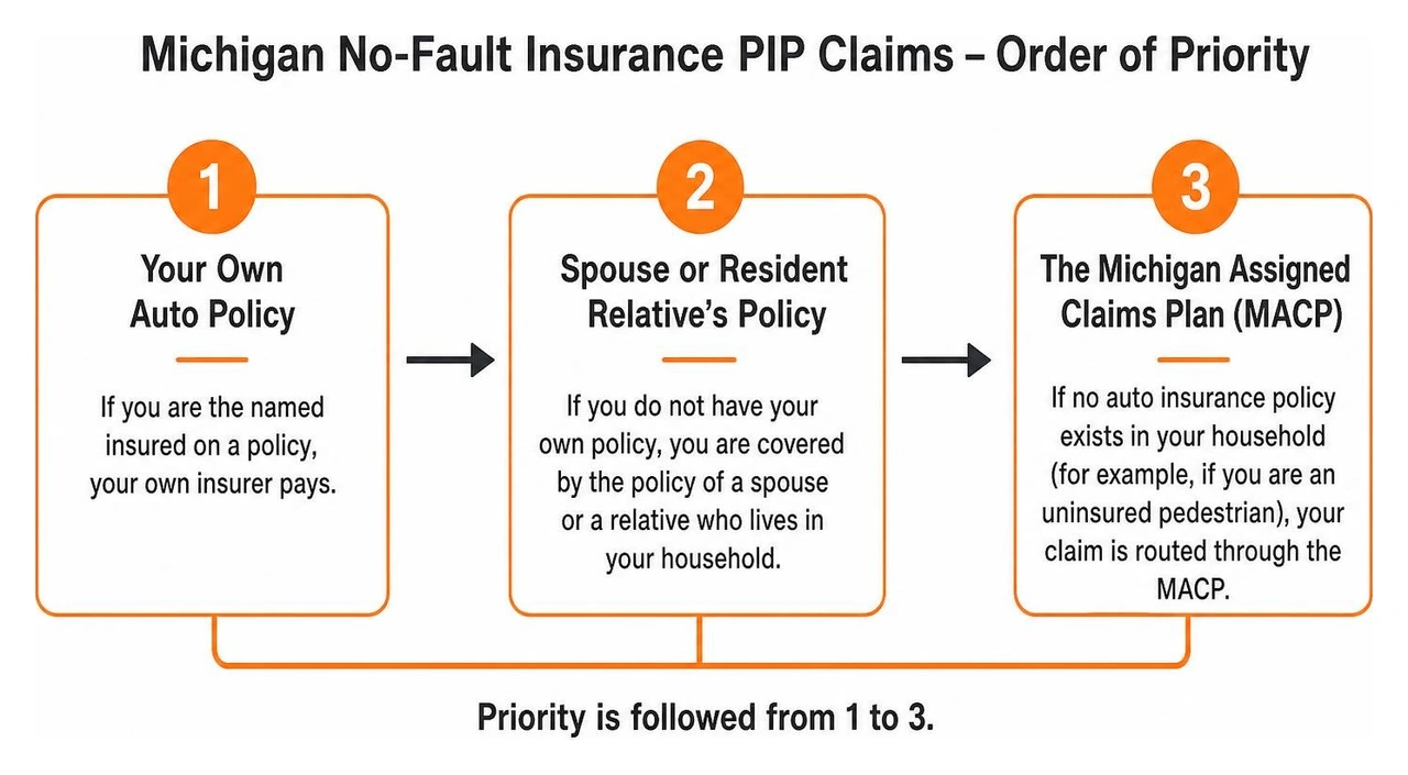 Diagram of order of priority for Michigan no-fault insurance PIP claims