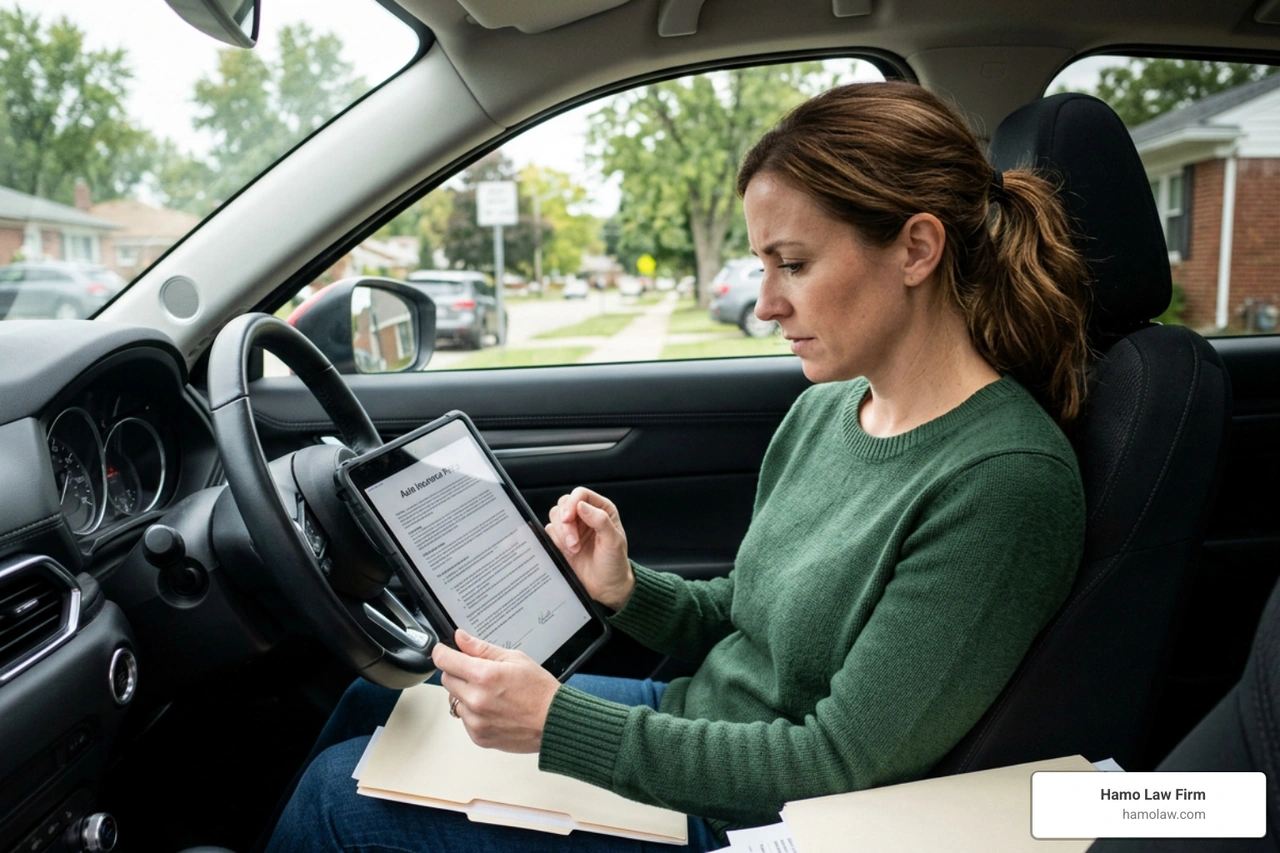 Michigan driver reviewing auto insurance policy documents