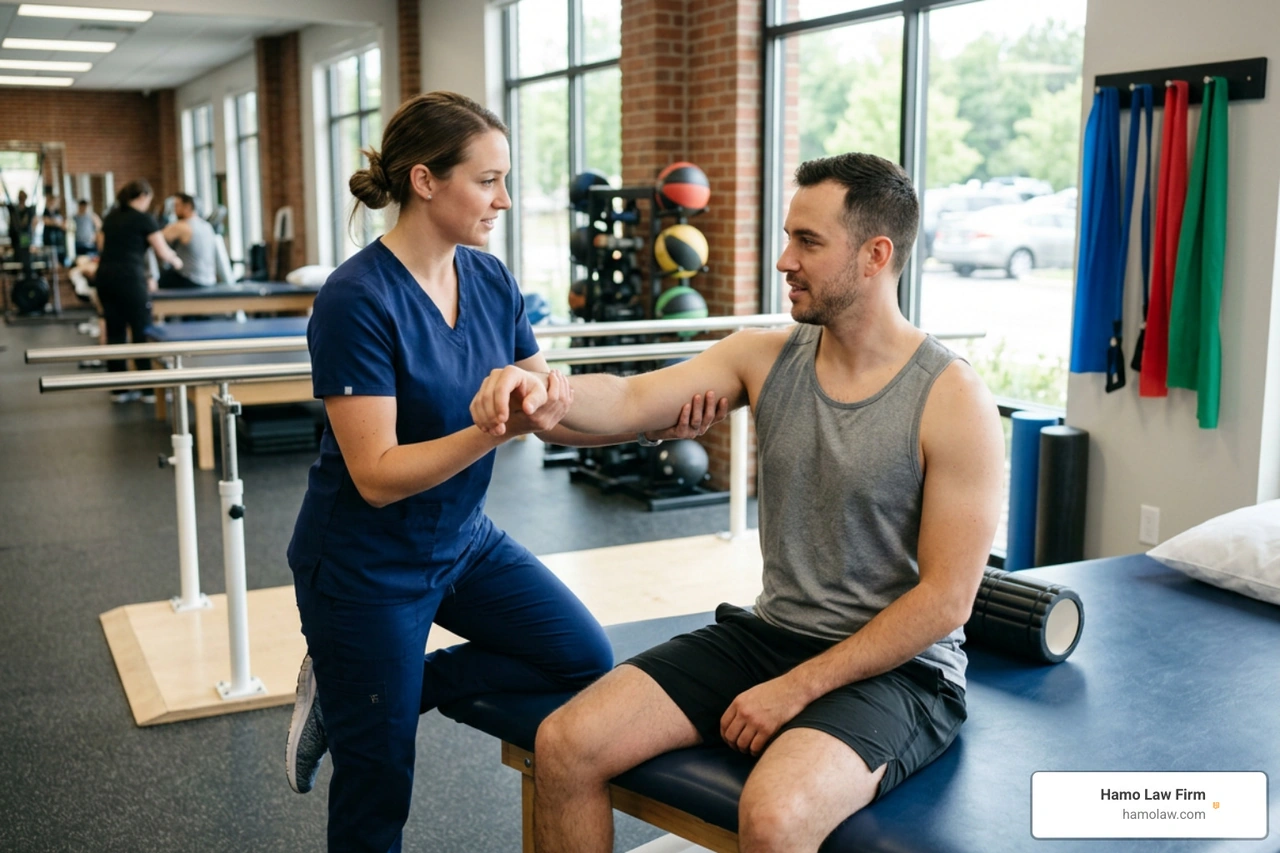 Physical therapy session working on motor recovery and joint mobility