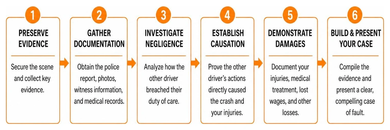 Diagram: Step-by-step process of proving fault in a Michigan car accident