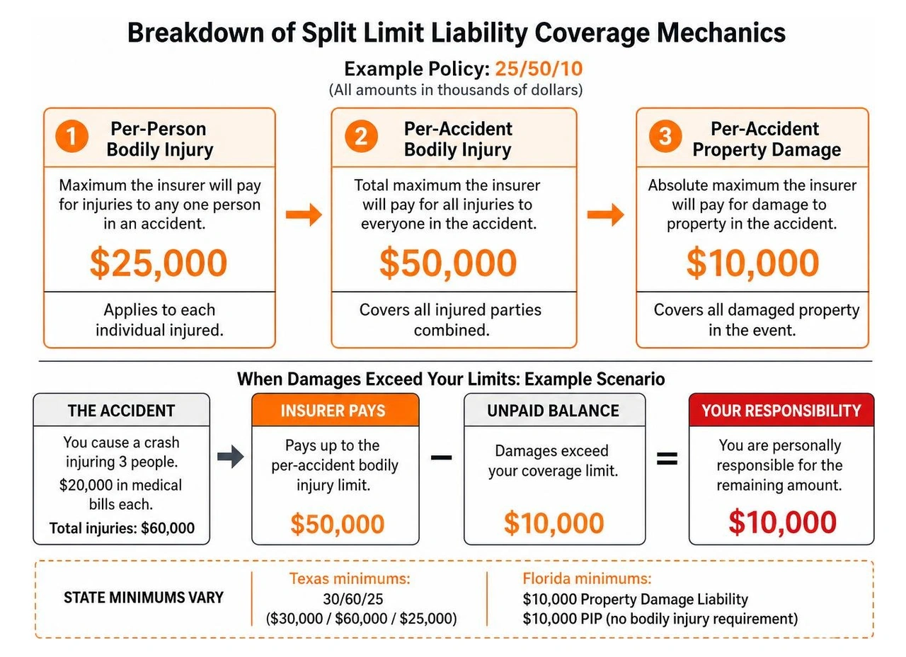 Breakdown of split limit liability coverage mechanics