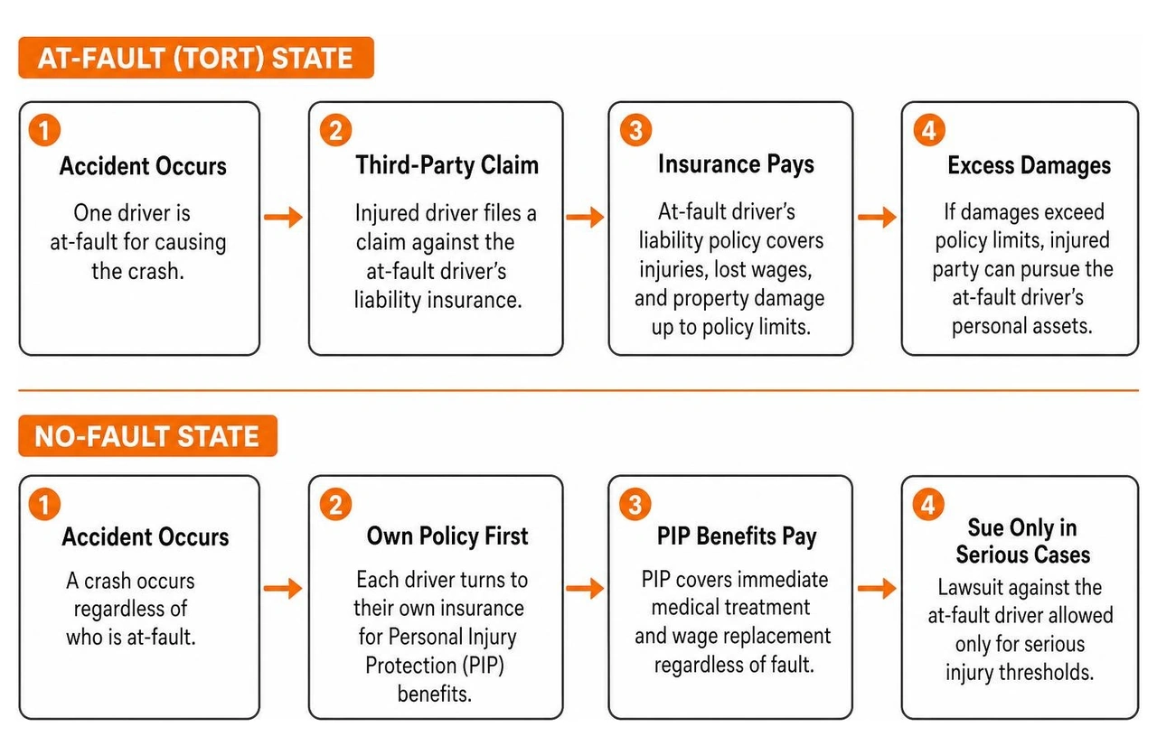 Claim path differences between at-fault and no-fault insurance states