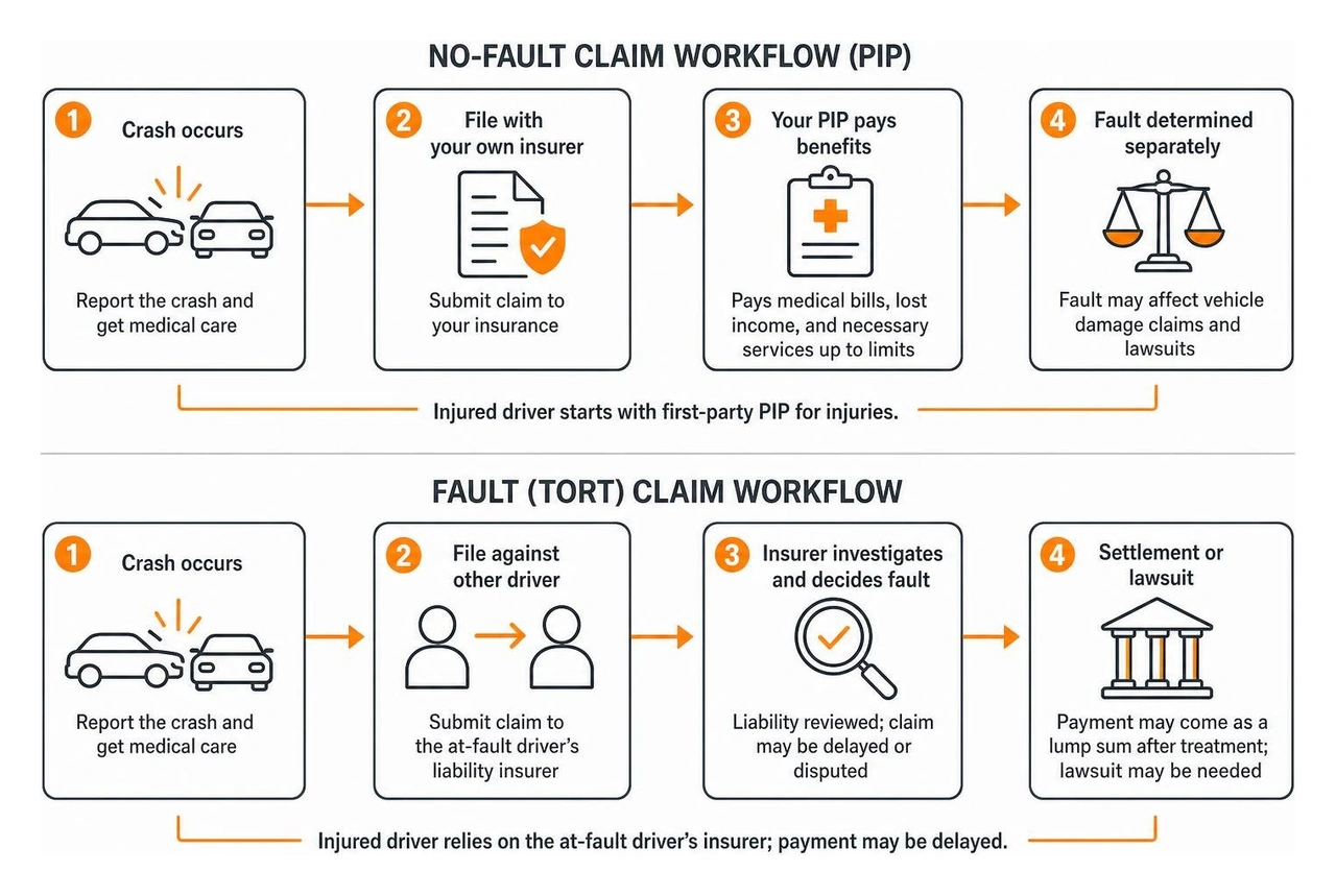 Comparison between fault vs no fault claim workflows Comparison between fault vs no fault claim workflows