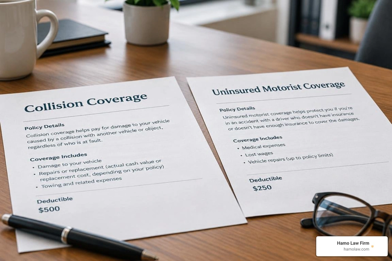 auto insurance policy documents comparing collision and UM coverage auto insurance policy documents comparing collision and UM coverage