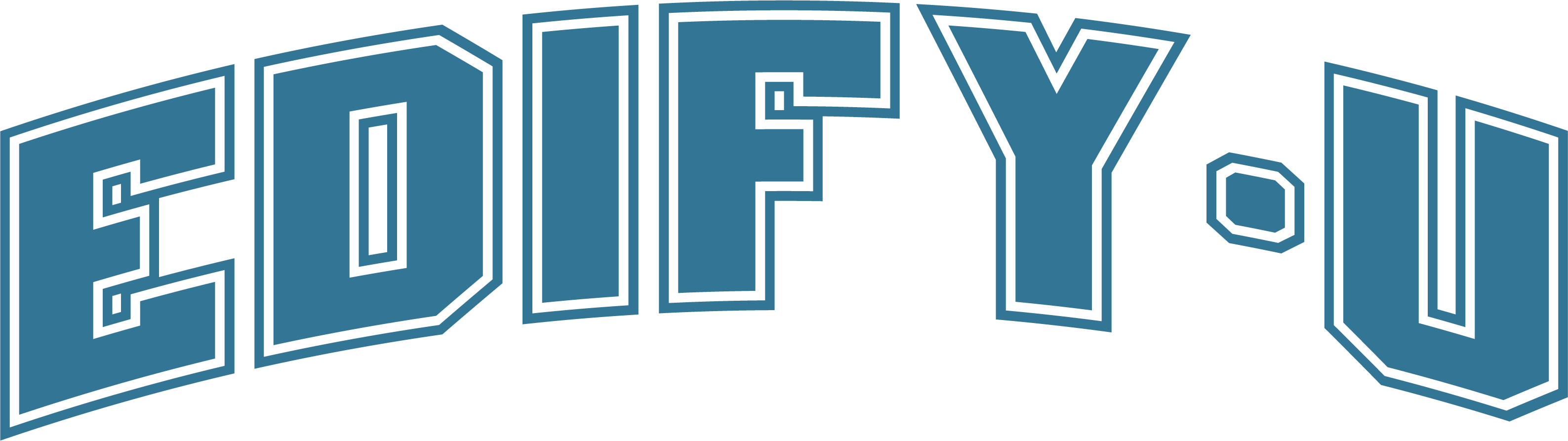 EDIFY U in large stylized blue block letters with a thin black outline.