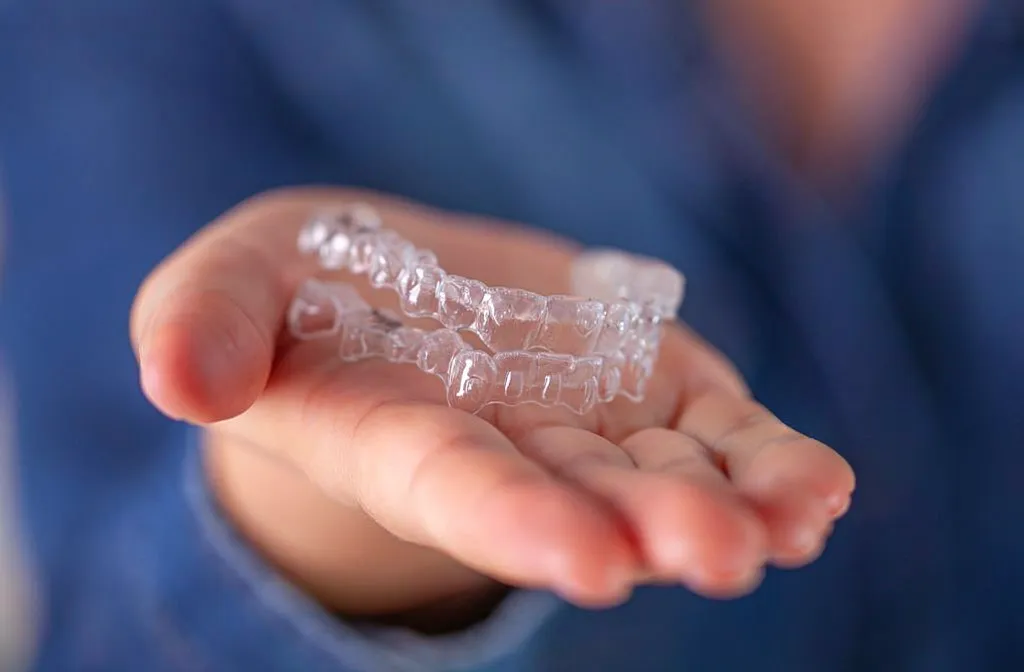 Close-up of teeth during orthodontic treatment