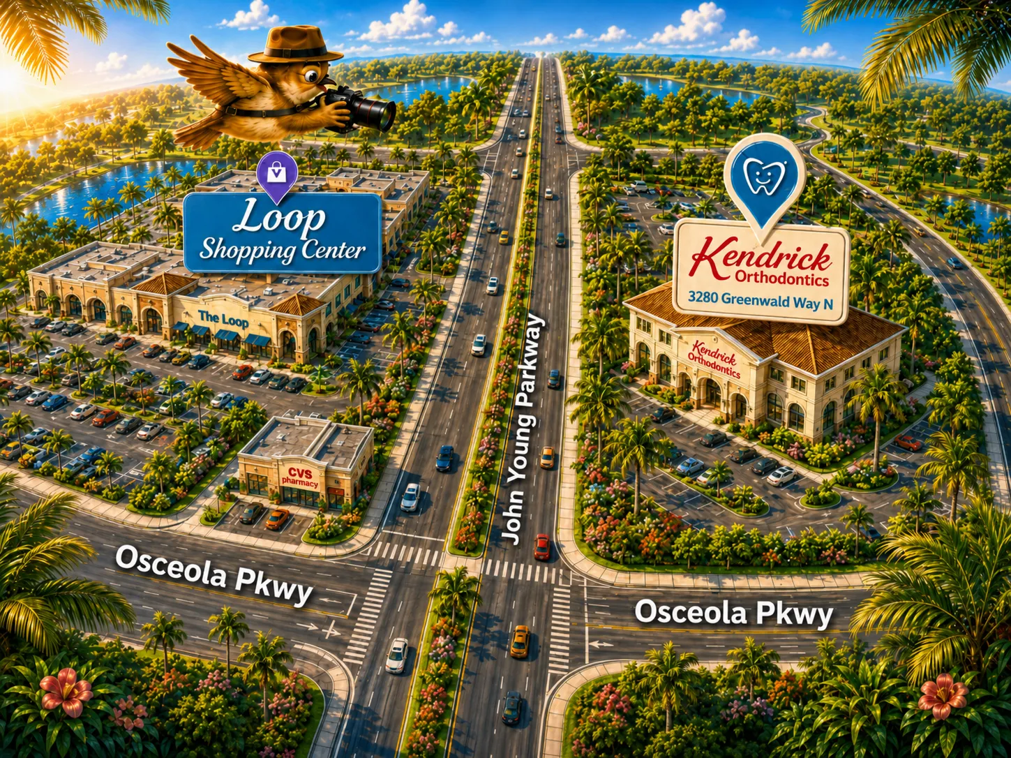 Kendrick Orthodontics location near John Young Parkway and The Loop Shopping Center.