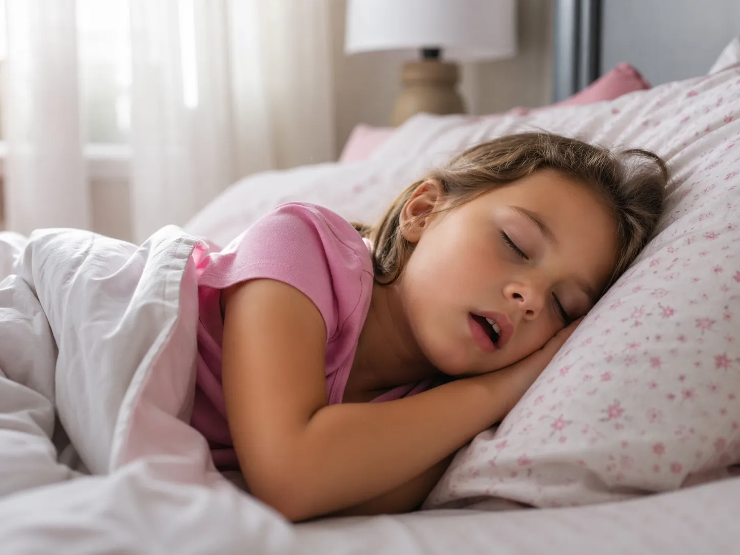 Child sleeping with open mouth, showing possible airway obstruction symptoms