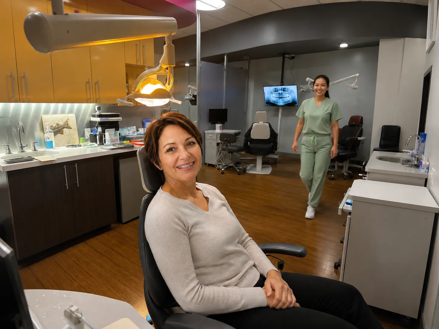 Adult patient during orthodontic treatment with a medical assistant at Kendrick Orthodontics in Kissimmee
