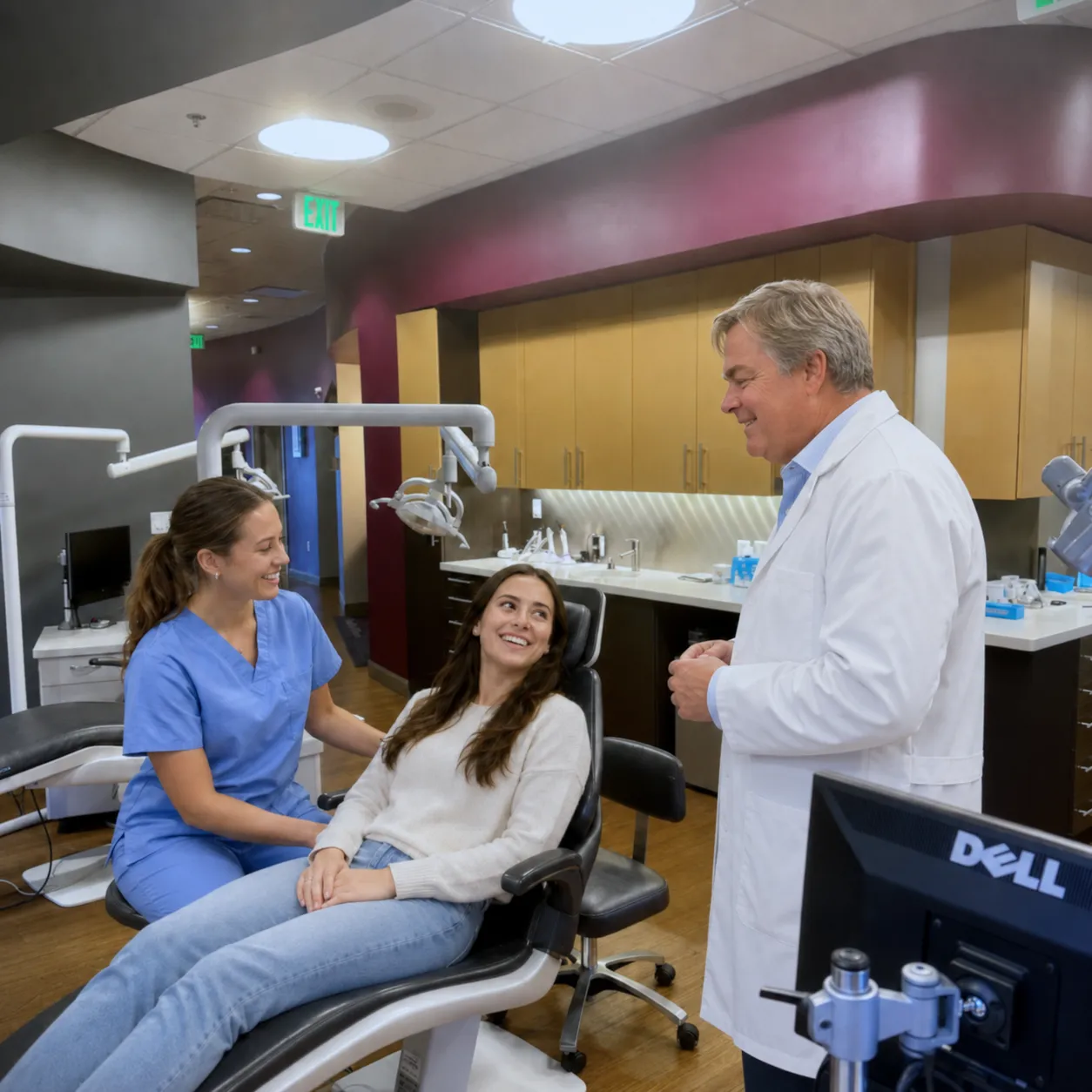 Dr. Kendrick speaking with an adult patient and orthodontic assistant during a consultation at Kendrick Orthodontics in Kissimmee
