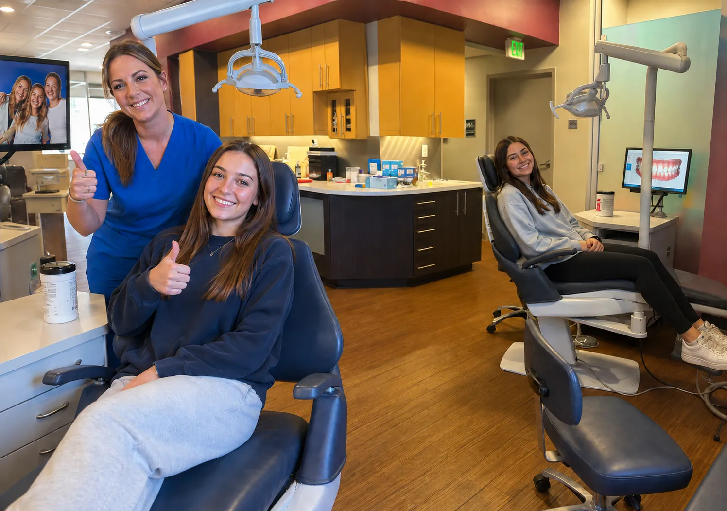 Happy orthodontic patient with the dental team