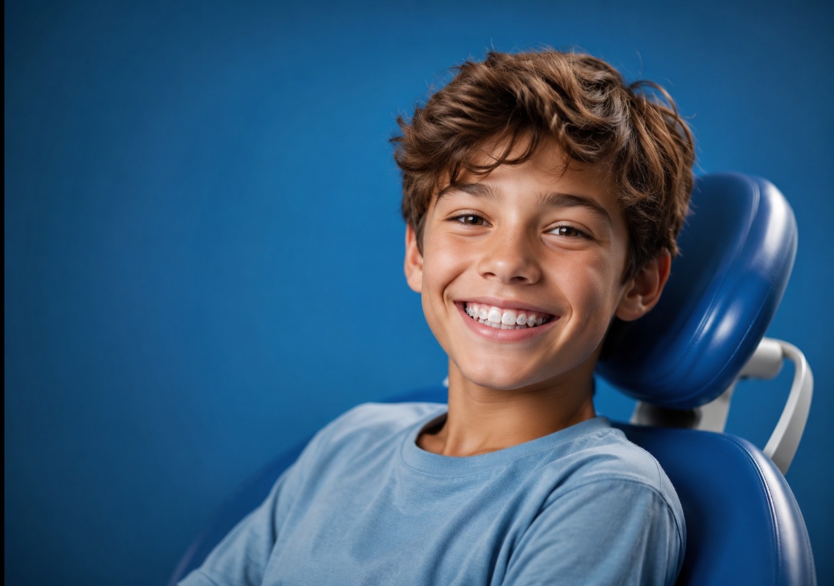 Child smiling with clear ceramic braces