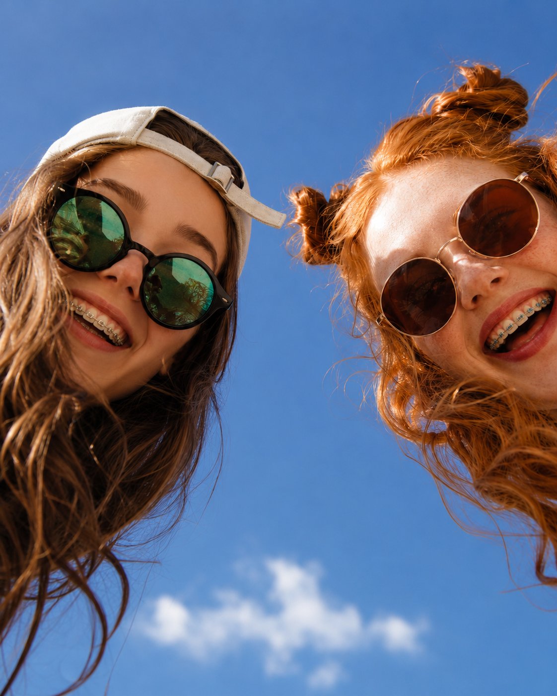 Happy smiling teenage girls wearing glasses at Kendrick Orthodontics in Kissimmee, FL