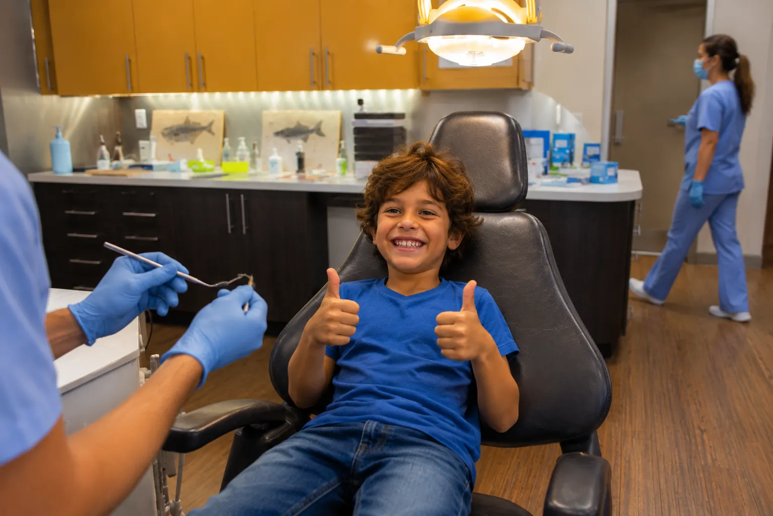 ChildChild smiling during an airway evaluation at Kendrick Orthodontics. during airway orthodontic visit