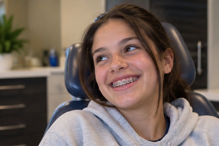 Smiling teenager with colorful braces