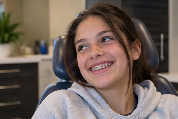 Smiling teenager with colorful braces
