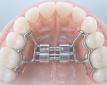Palatal expander on the upper teeth