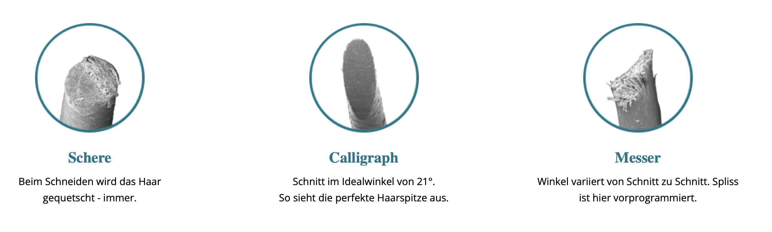 Calligraphy Cut Salzburg – Vergleich Schere Calligraph Messer Haarspitze 21 Grad Winkel