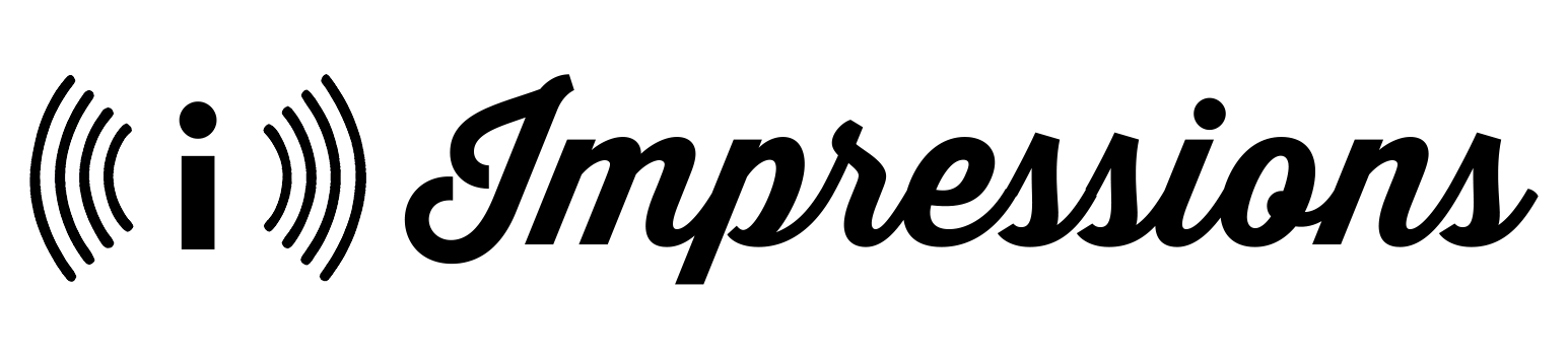 Black stylized letter i with sound waves next to the word Impressions in cursive script.