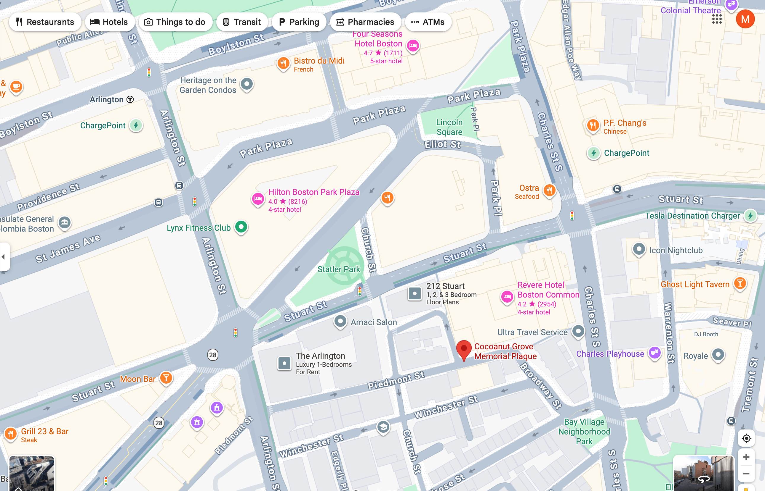 Map Screenshot of 243 Stuart St. Boston MA 02115