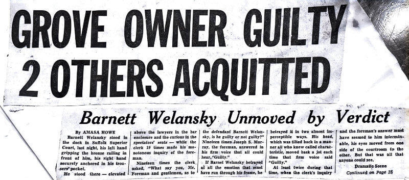 Newspaper clipping headline "Grove Over Guilty 2 Other Acquitted"