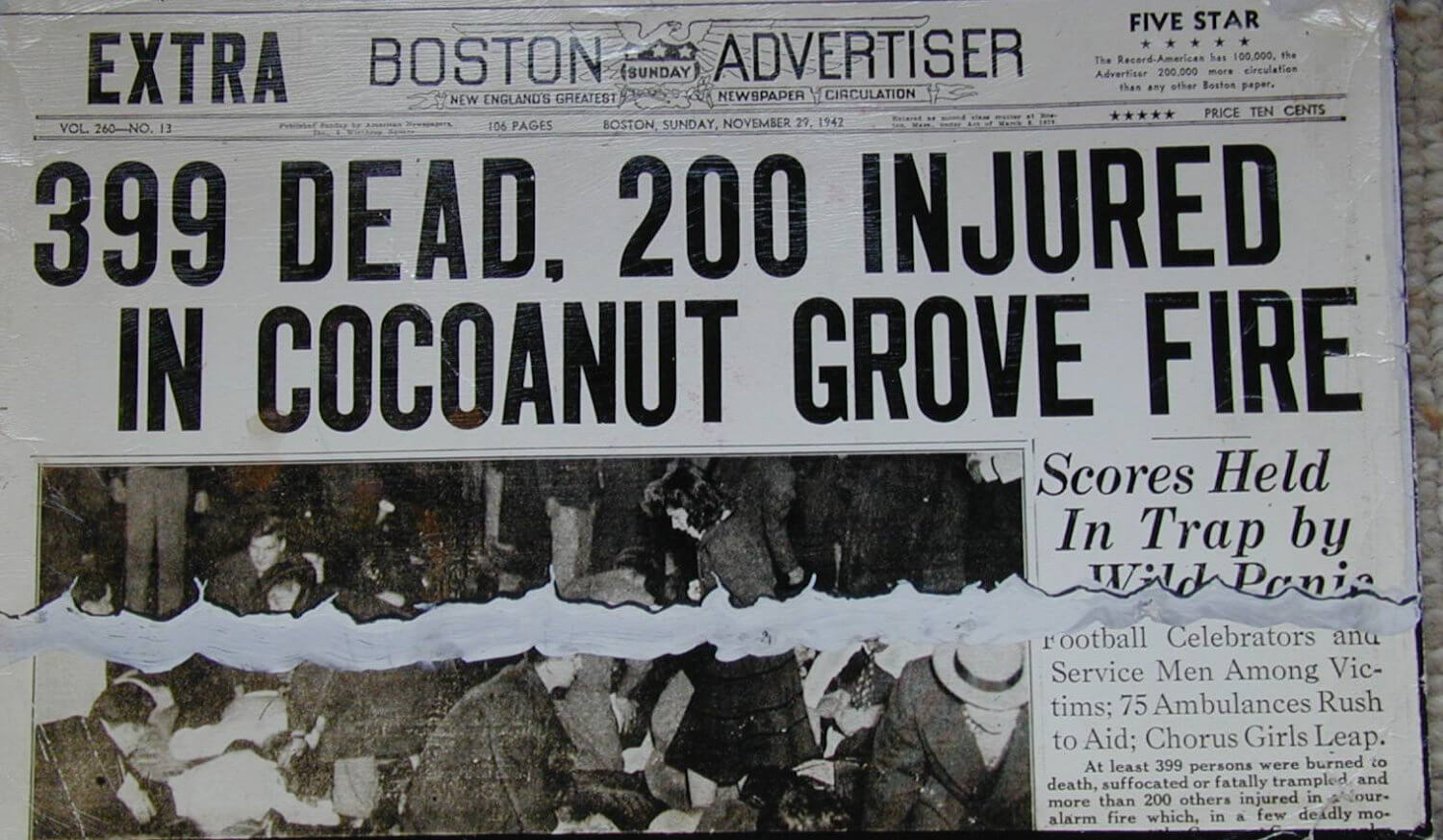 Boston Advisor Headline 399 Dead, 200 Injured in Cocoanut Grove Fire