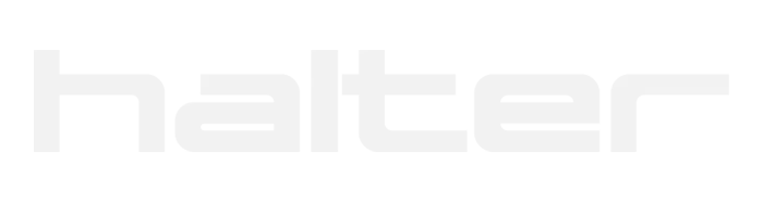 Halter Schriftzug weiß auf transparentem Hintergrund.