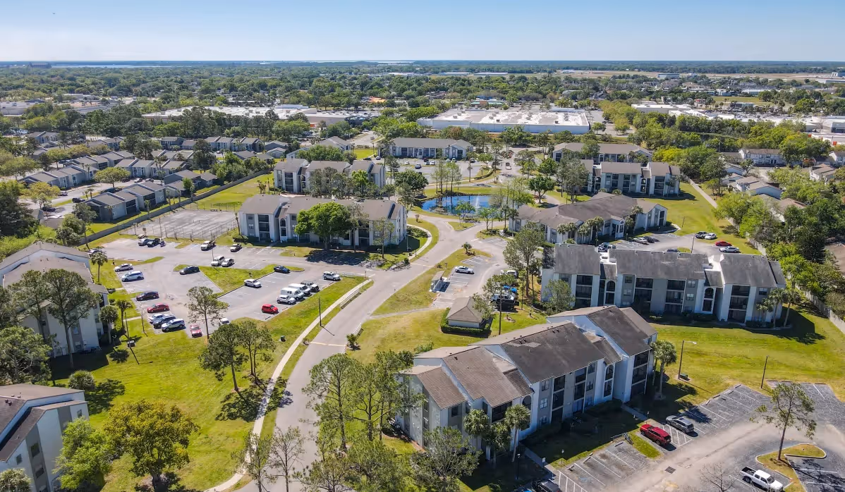Drone shot of exterior and surrounding area