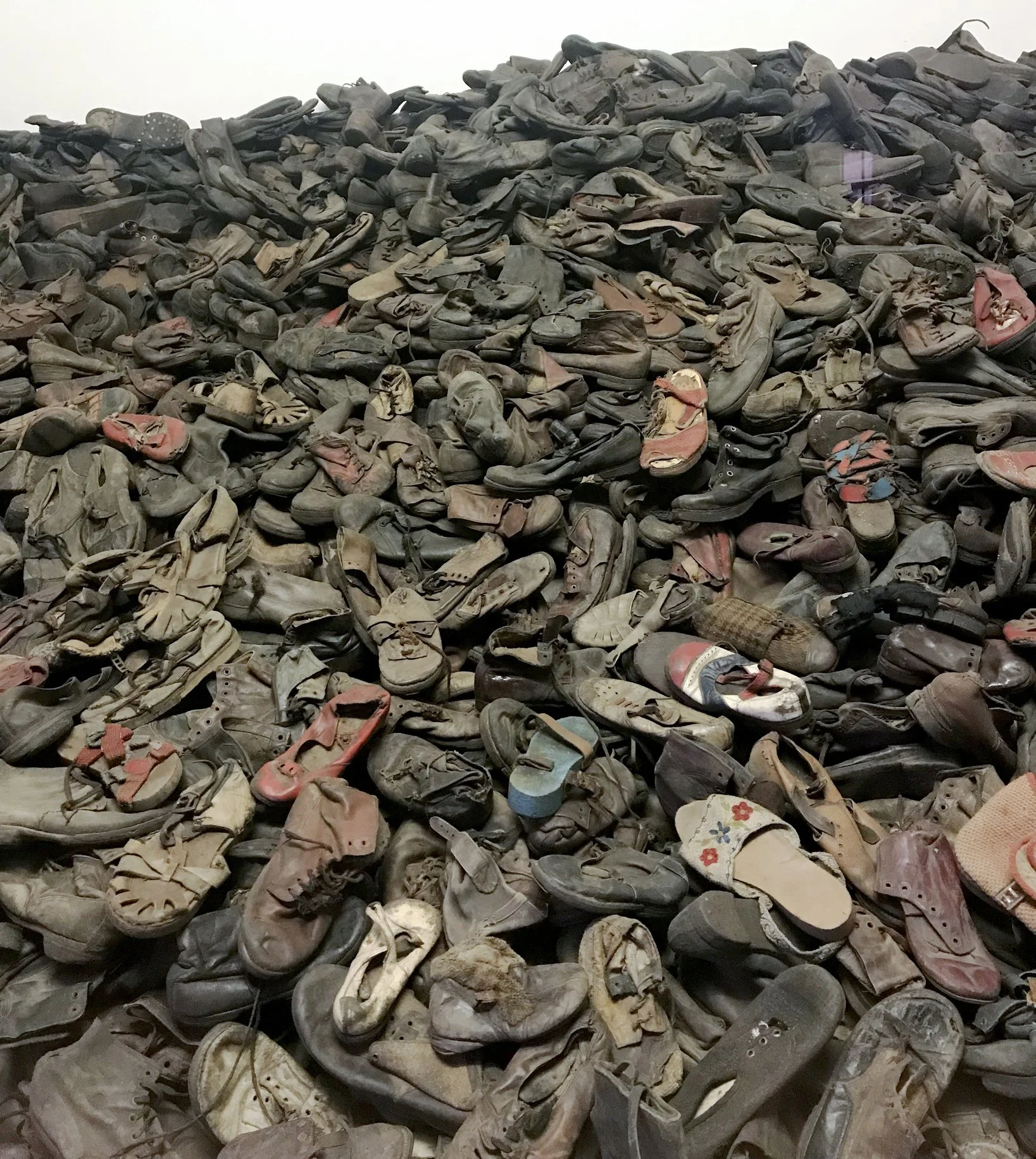  Old shoes of the people deported in Auschwitz concentration camp, Poland during World War II. 