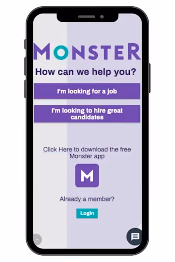 An image Monster using BlueConic Experiences for customer segmentation modeling based on firmographic information—whether the user is a business looking to hire people or an individual looking for a job.