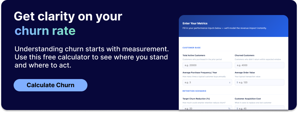 Graphic of a churn rate analysis calculator CTA