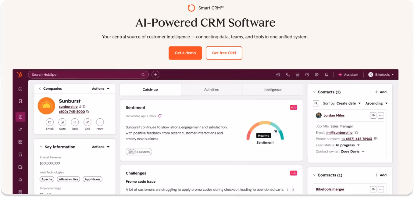 A screenshot of audience segmentation tool, HubSpot, homepage