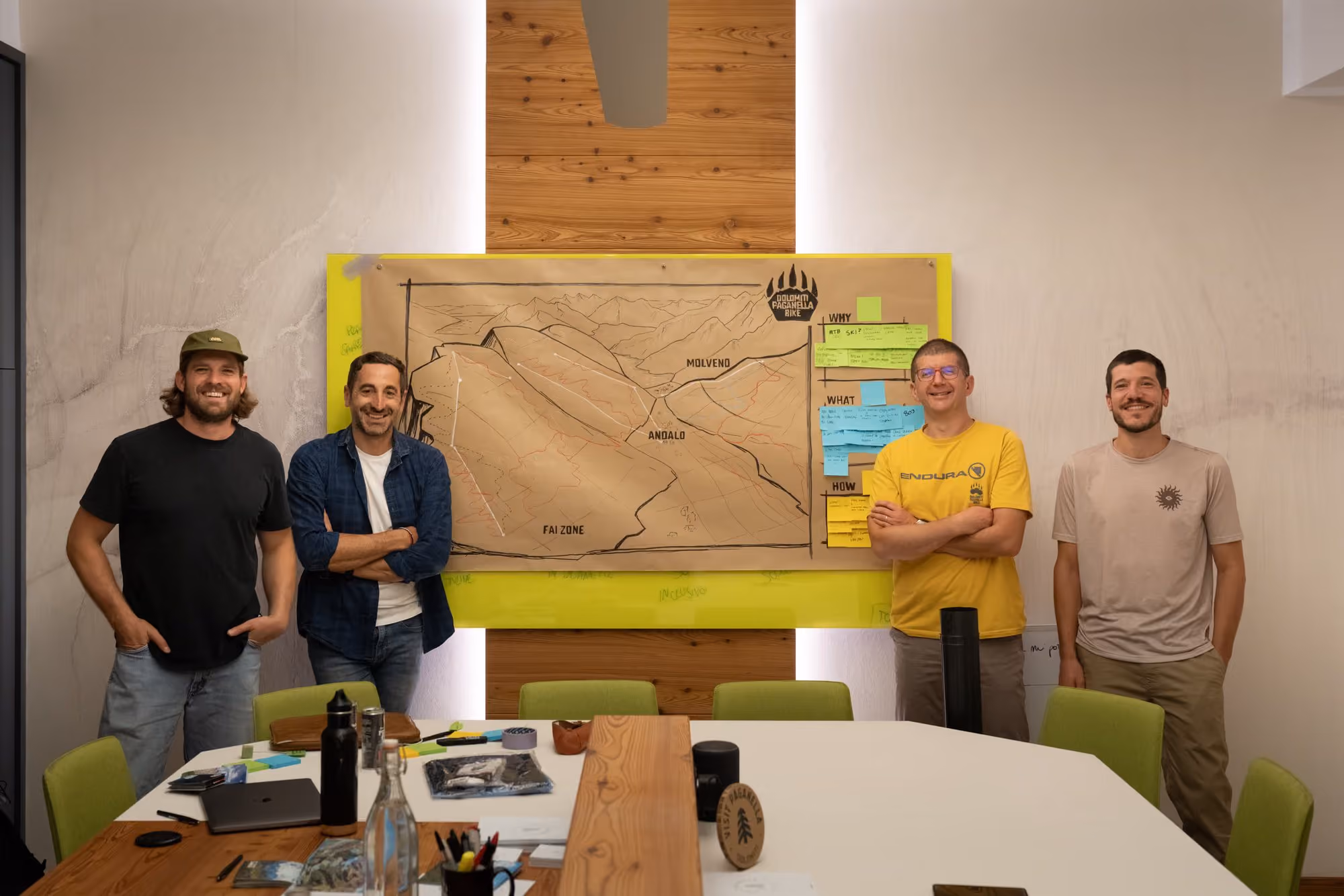 The Paganella team reviewing the illustrated trail map