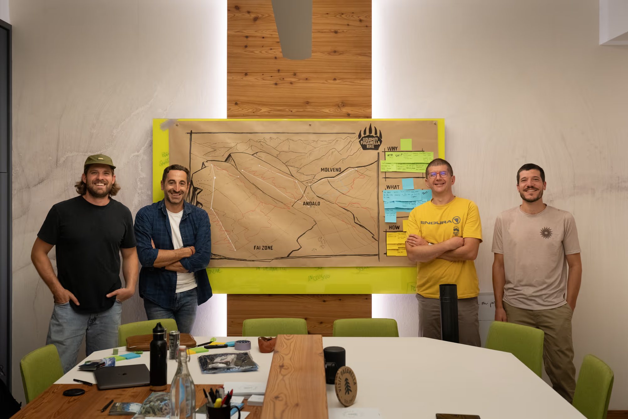 The Paganella team reviewing the illustrated trail map