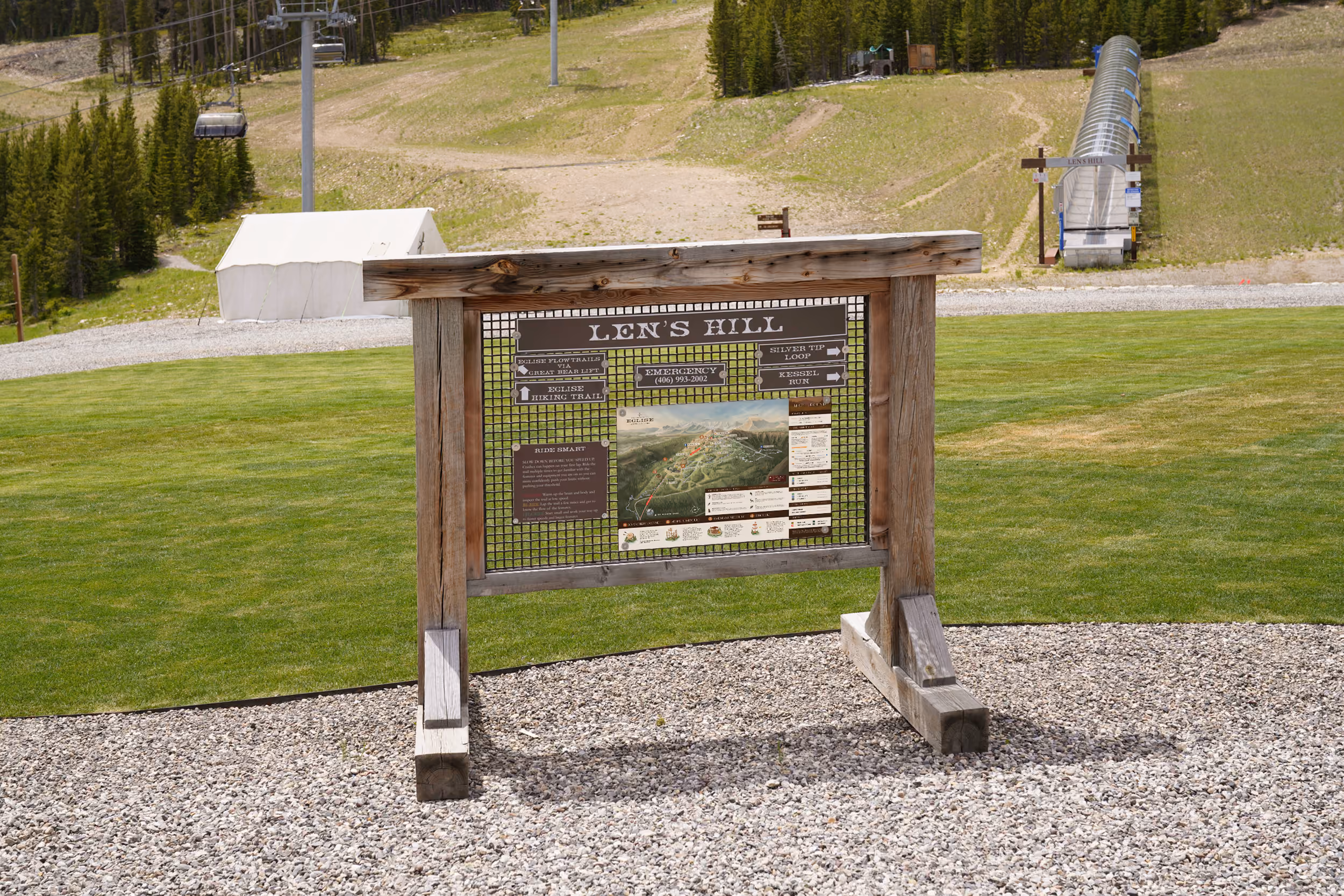 The map mounted on a timber trailhead kiosk at Len's Hill