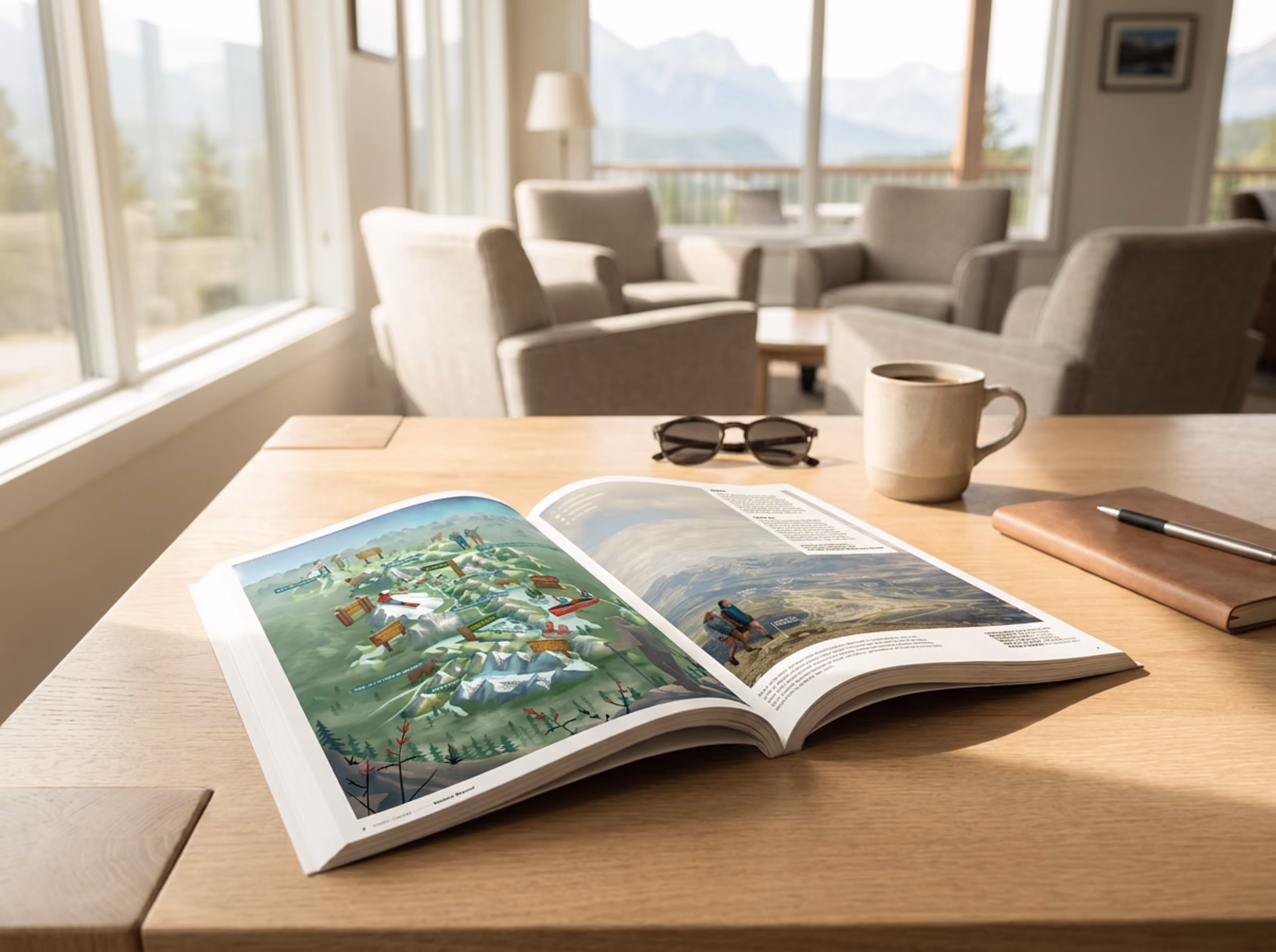 The Jasper illustration in use across Tourism Jasper's materials