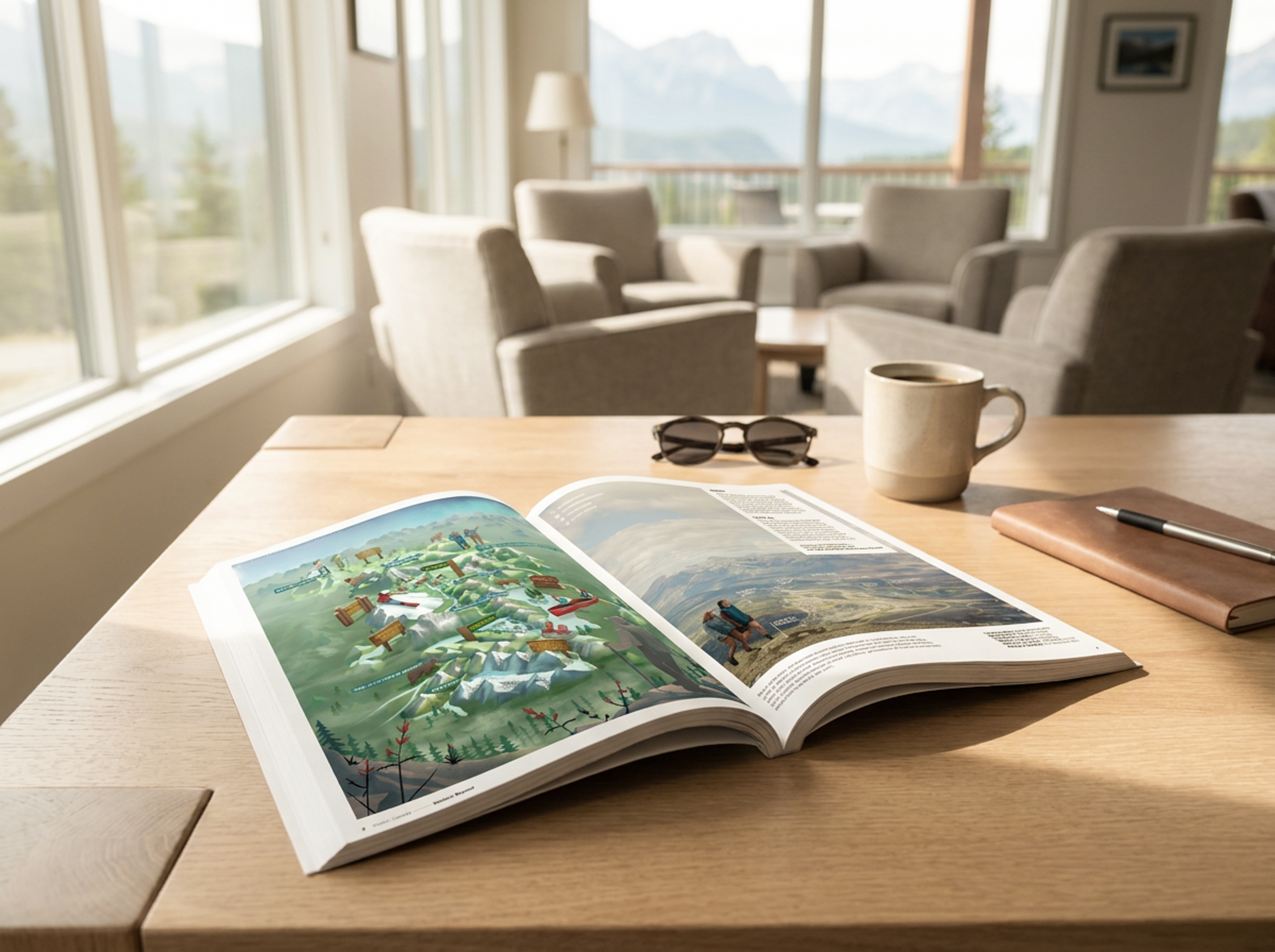 The Jasper illustration in use across Tourism Jasper's materials