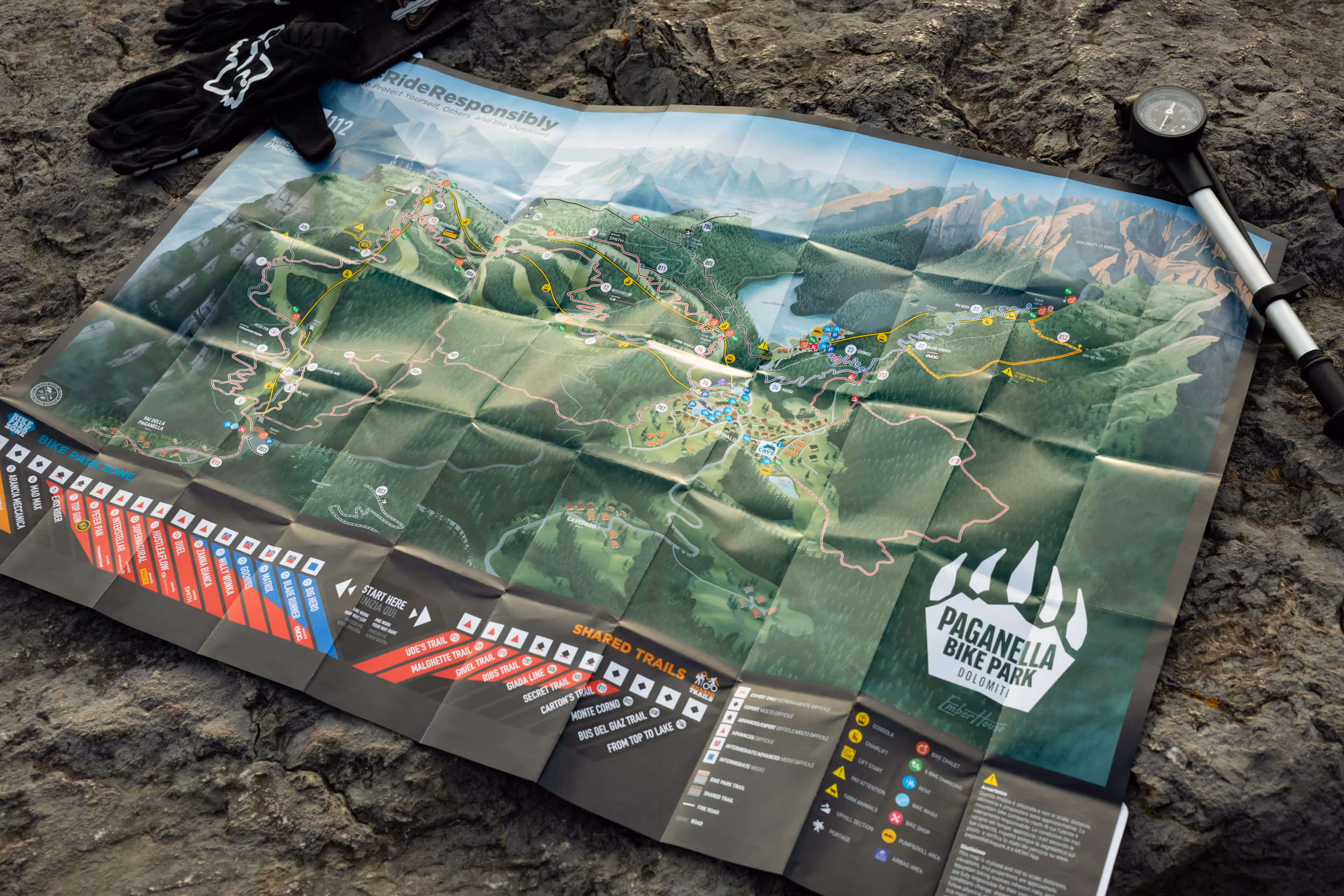 The Paganella Bike Park map displayed in a lightbox at the resort