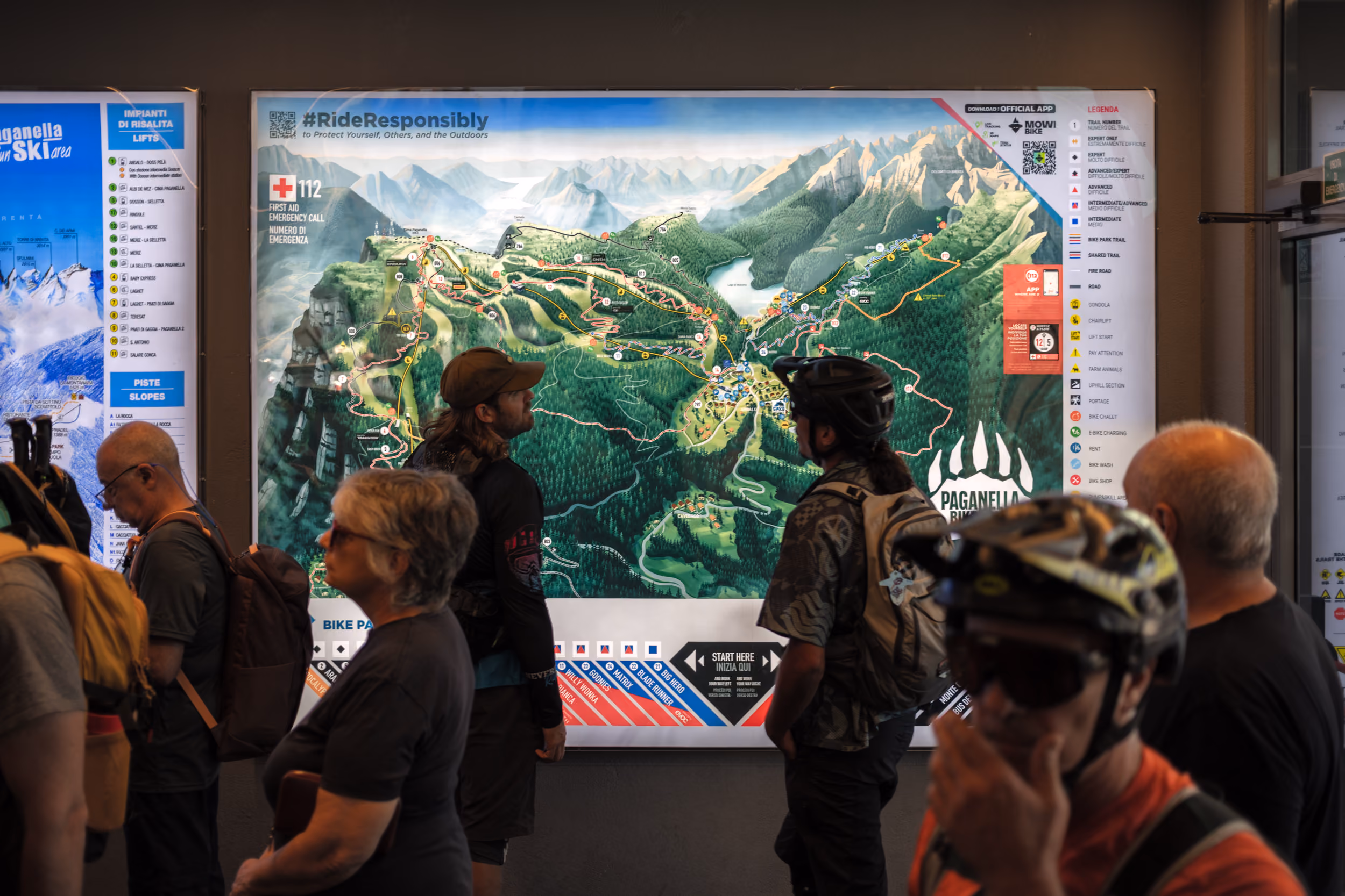 The Paganella Bike Park map displayed in a lightbox at the resort