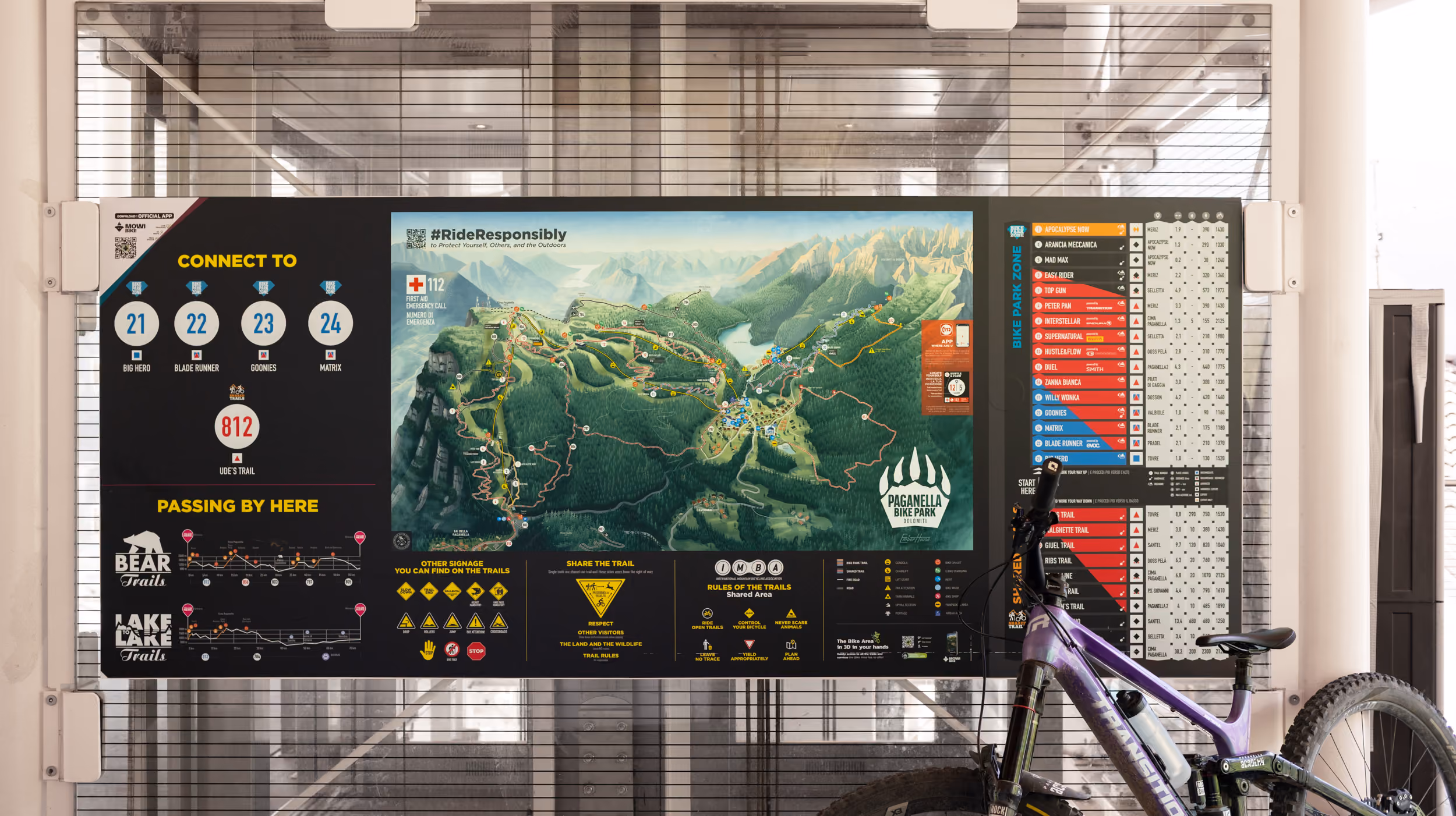 The Paganella Bike Park map displayed in a lightbox at the resort
