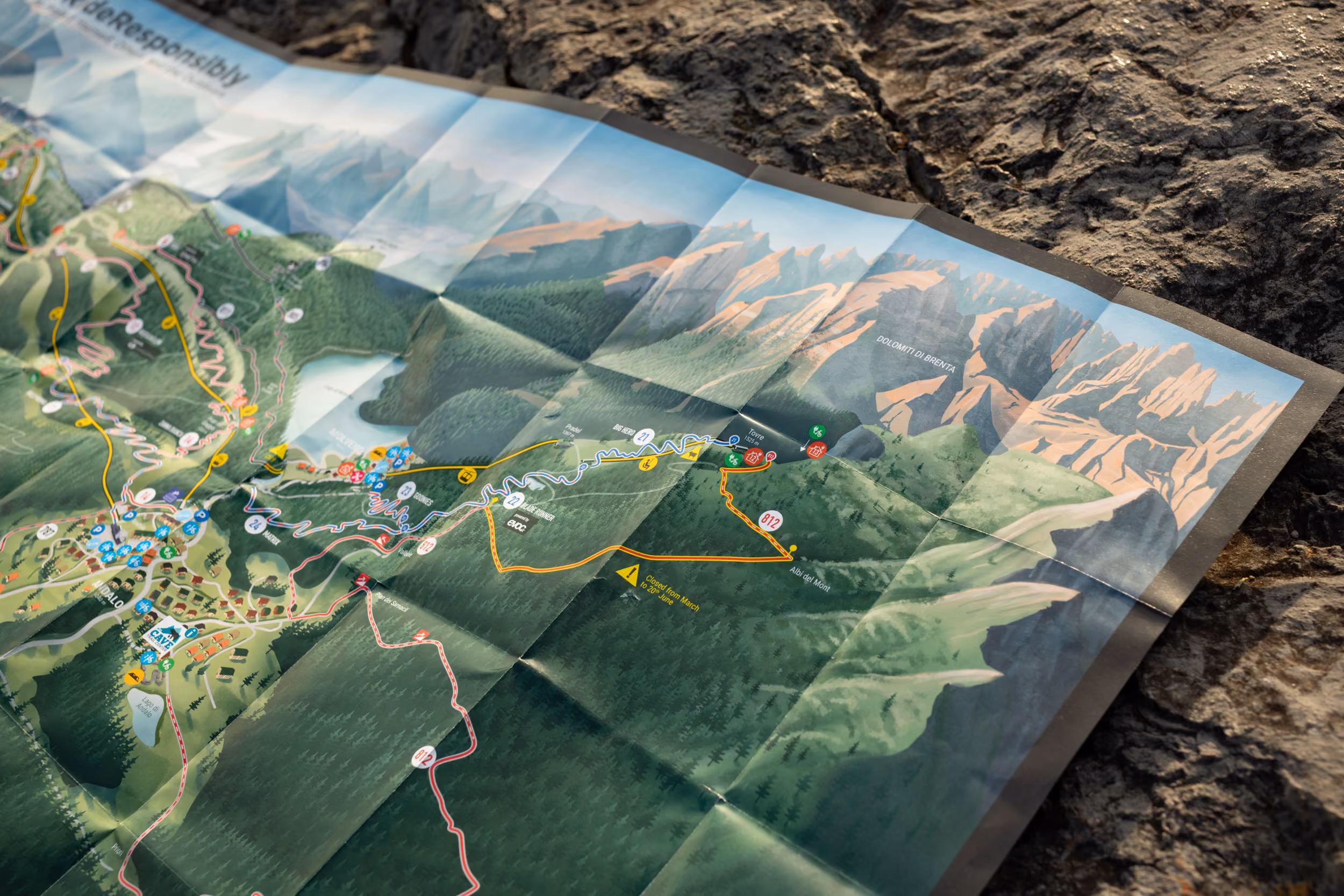 The Paganella Bike Park map displayed in a lightbox at the resort