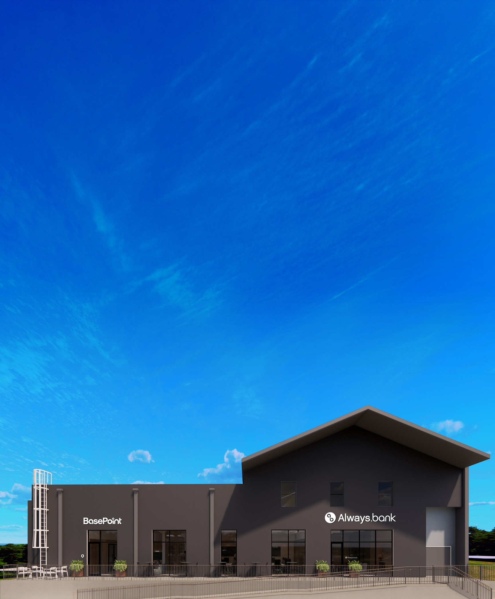 Exterior view of BasePoint and Always.bank commercial buildings