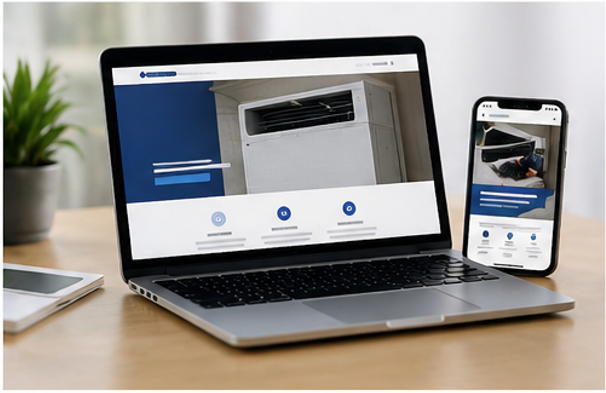 HVAC website design shown on laptop and mobile device featuring air conditioning services and icons